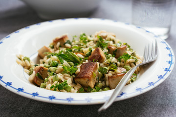 Vegan Risi e Bisi with Vegan Sausage Pieces