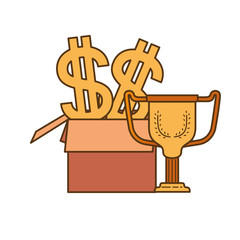 cardboard box with symbol of dollar and trophy