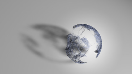 World map point, line, composition, representing the global, Global network connection,realistic model of planet earth made of wire on grey background. The concept of globalization. 3D plexus. © vladimircaribb
