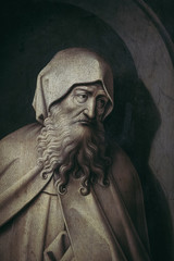 Peinture ancienne religieuse, détail d'un visage d'homme