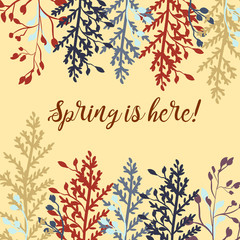 Cute rustic invitation in floral style, spring is here