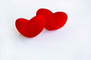Red hearts on white. Copy space, Concept background for Valentines Day