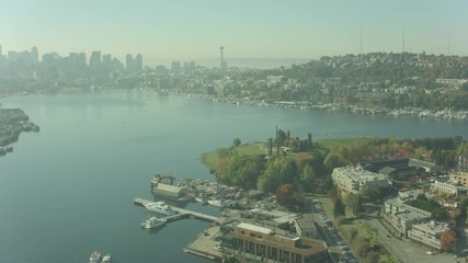 Seattle , Washington Aerial City View Shot on RED from Helicopter