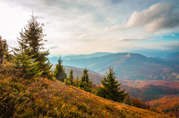 Autumn mountains in cloudly day
