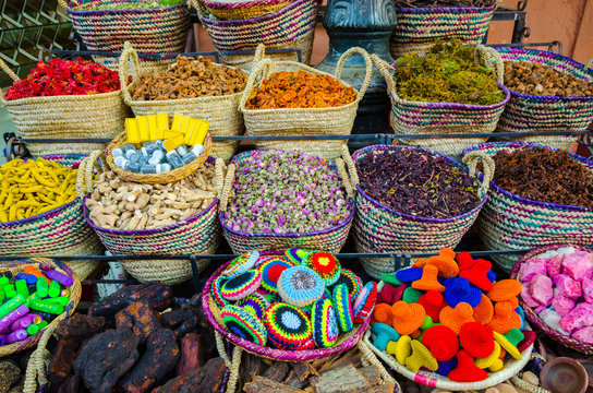 Moroccan herbs and beauty products in Marrakesh, Morocco