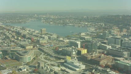 Seattle , Washington Aerial City View Shot on RED from Helicopter