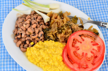 Soul Food - Creamed Corn, Black eyed Peas and Boiled Cabbage.