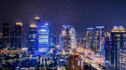 Fototapeta na wymiar Beautiful Jakarta downtown with glowing buildings