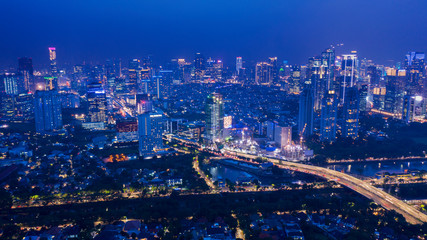 Jakarta landscape with skyscrapers at night