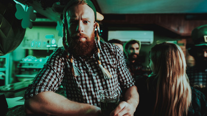 Man In Funny Hat Celebrates St Patrick's Day.