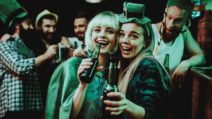 Two Girls In Carnival Clothes. St Patrick's Day.
