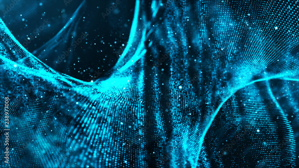 Canvas Prints digital blue color particles wave motion abstract background