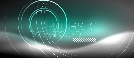 Neon circles abstract background, shiny lines