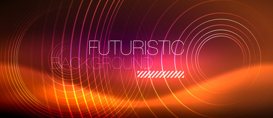Neon glowing techno lines, hi-tech futuristic abstract background template with square shapes
