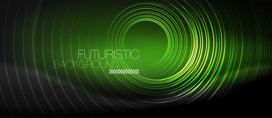 Dark abstract background with glowing neon circles