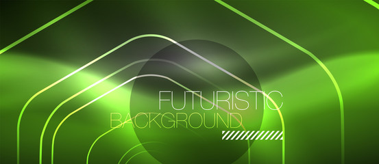 Black and glowing color lines neon design, magin techno template background