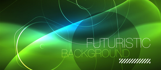 Neon glowing lines, magic energy space blue light concept, abstract background wallpaper design
