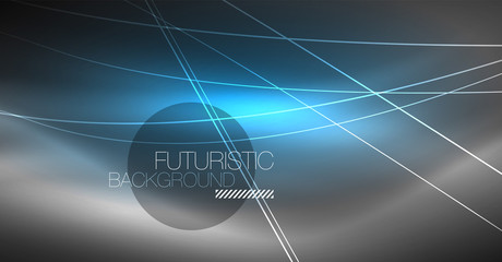 Digital technology abstract background - neon geometric design. Abstract glowing lines. Colorful techno background. Futuristic shape.