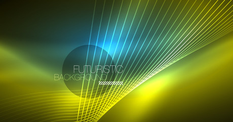 Neon glowing magic background, neon banner, night sky wallpaper. Magic light effect. Christmas abstract pattern.