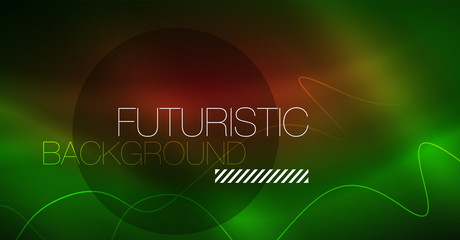 Abstract shiny glowinng color wave design element on dark background - science or technology concept