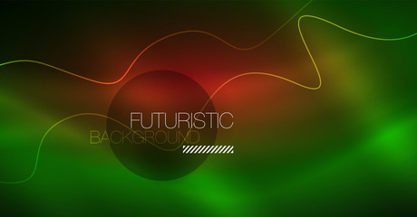 Abstract shiny glowinng color wave design element on dark background - science or technology concept