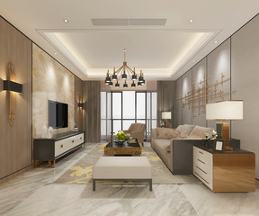3d rendering modern dining room and living room with luxury decor