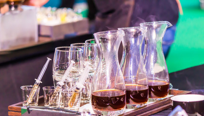 Showcase Syphon Coffee maker by syphonist./ Syphon Coffee or Vacuum Coffee is full immersion tasteful, this process show syphon coffee ready to drink.
