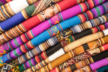 Beautiful colorful fabrics in Peru, Peruvian textiles