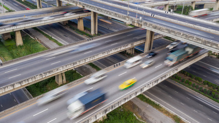 Naklejka premium Numerous cars in a traffic jam, traffic jam junction cross road, Bangkok, Thailand.