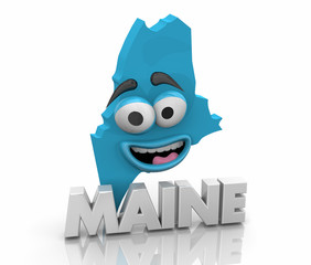 Maine ME State Map Cartoon Face Word 3d Illustration