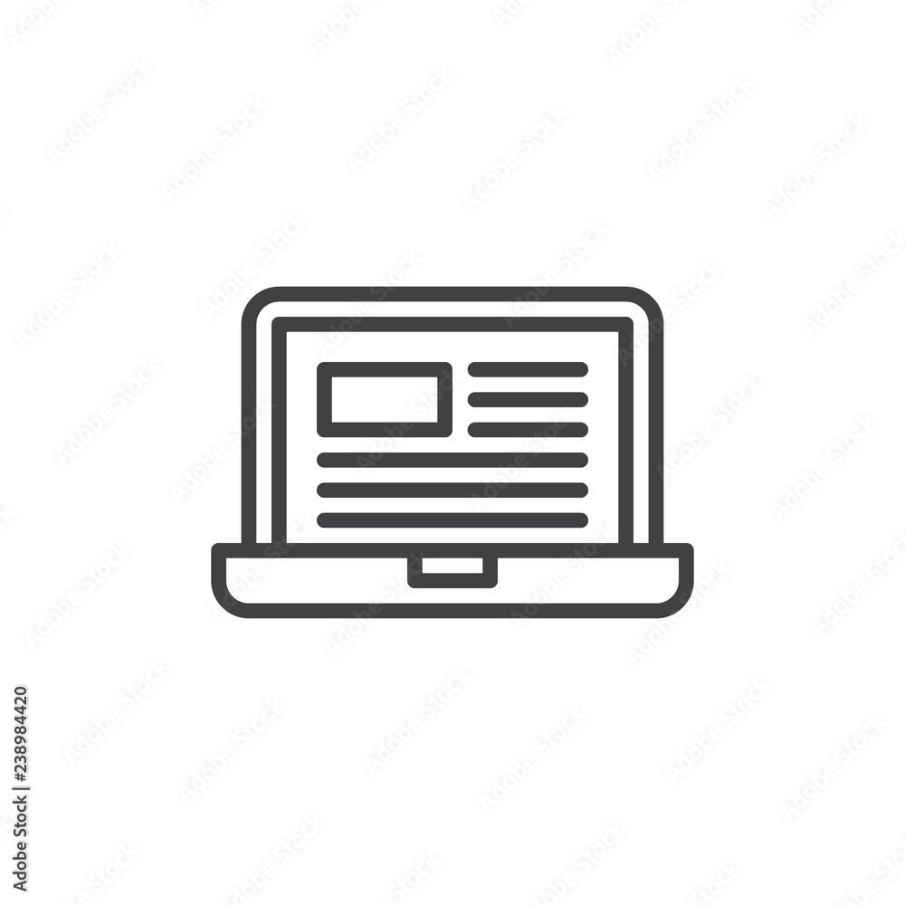 Fototapete blog computer screen outline icon. linear style sign for mobile concept and web design. laptop with 