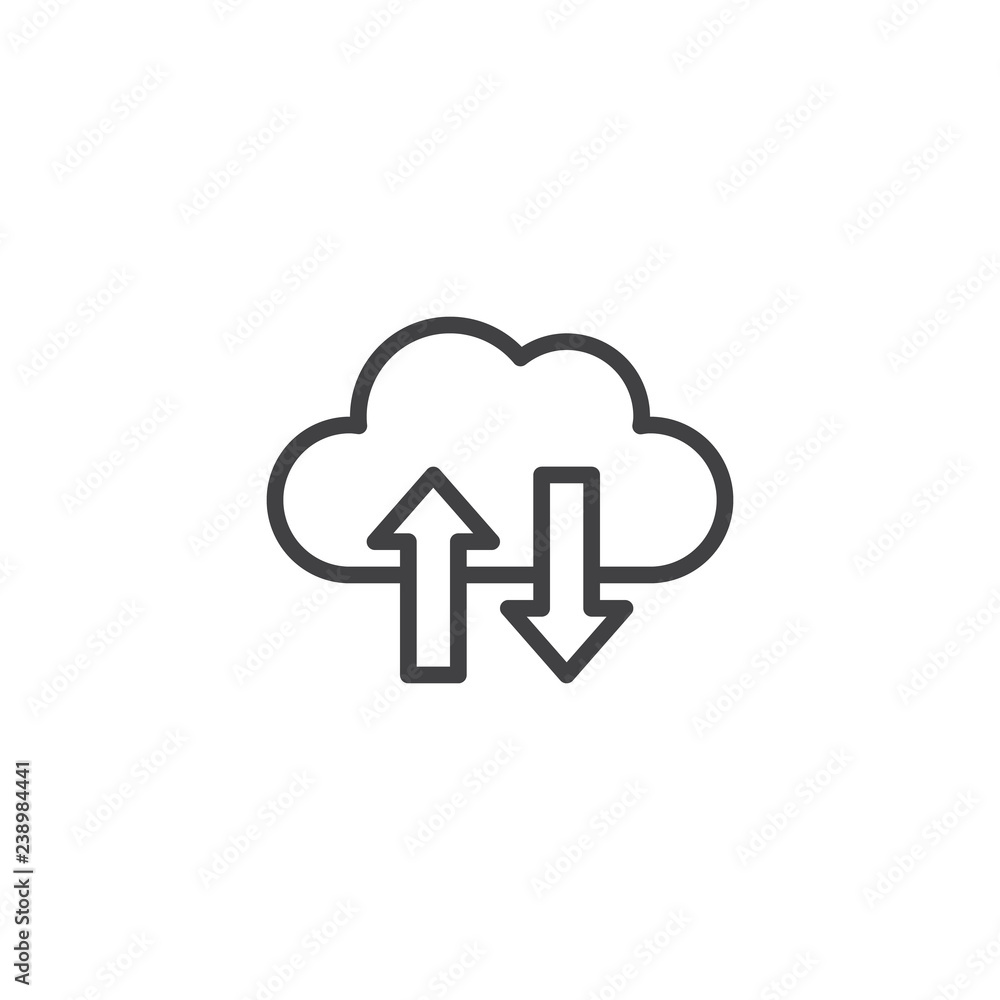 Poster cloud computing and arrows outline icon. linear style sign for mobile concept and web design. backup