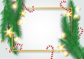 Fototapeta na wymiar Merry Christmas. Design with christmas tree , balls and candy canes on white background .Vector , illustration.