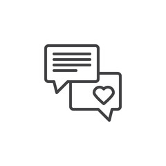 Love chat conversation outline icon. linear style sign for mobile concept and web design. Speech bubble with heart and text simple line vector icon. Symbol, logo illustration. Pixel perfect vector 