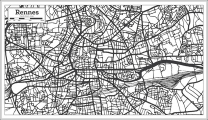 Rennes France City Map in Retro Style. Outline Map.