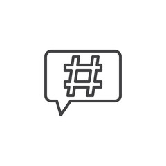 Hashtag speech bubble outline icon. linear style sign for mobile concept and web design. Social media simple line vector icon. Symbol, logo illustration. Pixel perfect vector graphics