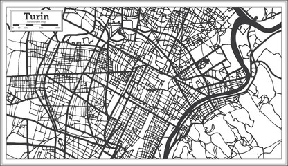 Turin Italy City Map in Retro Style. Outline Map.