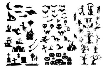 The Collection of halloween silhouettes icons and characters, Shape of halloween character ready made for use. EPS10 Vector. 