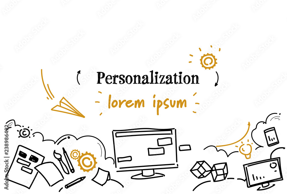 Poster computer screen interface design personalization concept sketch doodle horizontal copy space