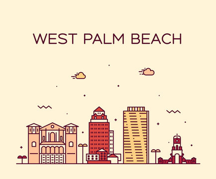 West Palm Beach Skyline Florida USA Vector Linear