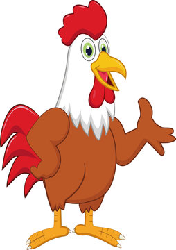 cartoon rooster presenting 