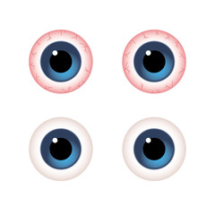 Vector close-up comparison of regular eyes and red illness eyes