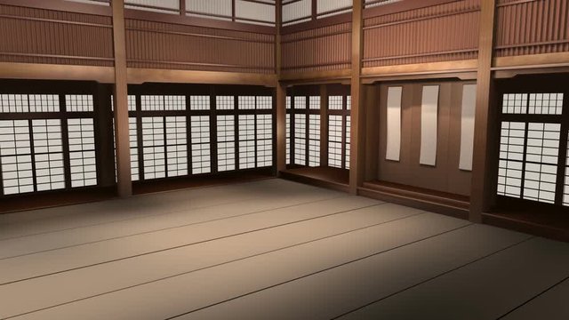 Slider Camera Move Inside Traditional Karate Dojo 3D Animation