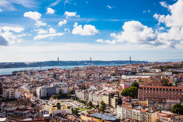 Fototapeta premium Aerial view of the Lisbon old town center with main streets and squares . Portugal.