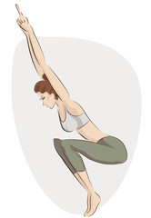 Practicing Yoga. Vector Illustration of a Woman Making Exercise in a Fitness Outfit