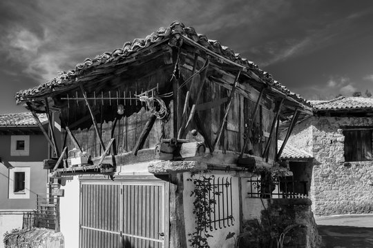 Horreo asturiano. Asturian barn. Popular architecture in Los Callejos. Asturias. Spain.