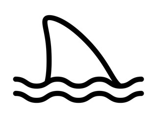 Shark attack warning sign with shark dorsal fin swimming in water line art vector icon for apps and print