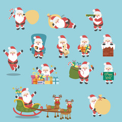 Christmas and santa hand drawn icon with different pose