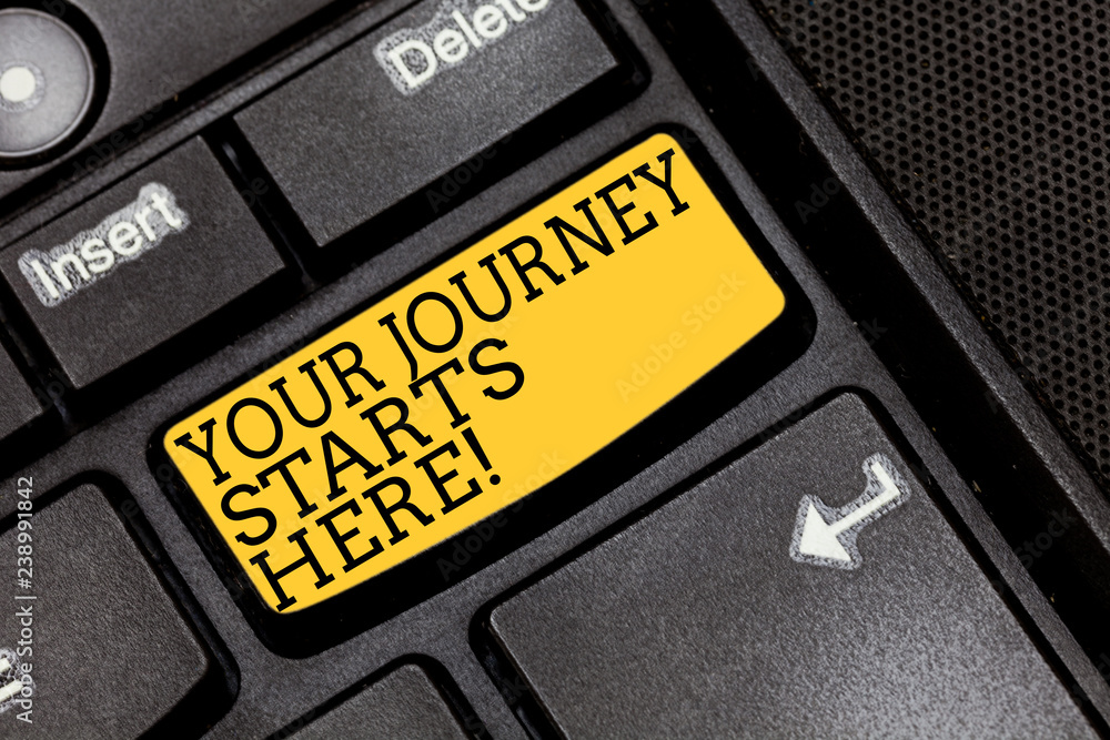 Poster handwriting text writing your journey starts here. concept meaning motivation for starting a busines