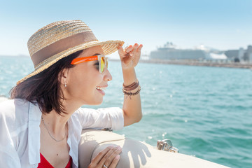 Happy woman in Cruise Ship enjoying vacation © EdNurg